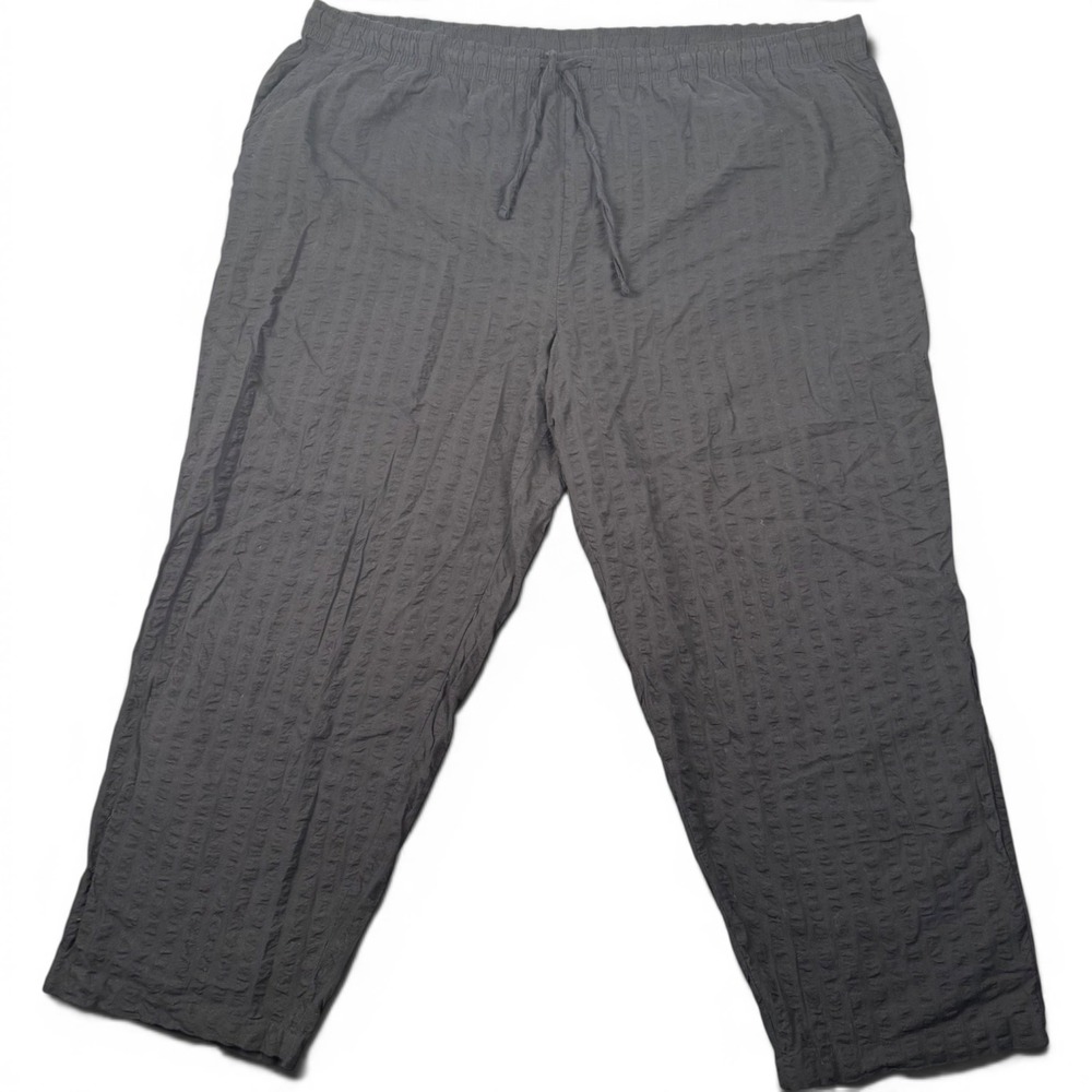 Woman Within Black Seersucker Cotton Pull On‎ Pants Plus 32W Drawstring Pocket
